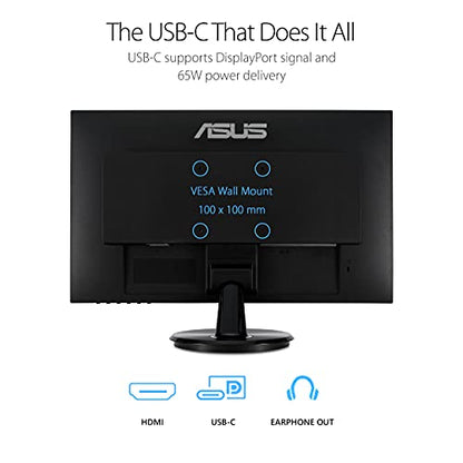 ASUS 23.8” 1080P Monitor (VA24DCP) - Full HD, IPS, 75Hz, USB-C 65W Power Delivery, Speakers, Adaptive-Sync/FreeSync, Low Blue Light, Flicker Free, VESA Mountable, Frameless, HDMI - style: 75Hz USB-C 65W