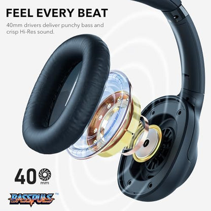 Bluetooth 6.0 Active Noise Cancelling Headphones for Airplane Travel, LDAC Hi-Res Audio, 90H Playtime Wired and Wireless ANC Headphones, Over Ear Headset for Home Office, Custom EQ via APP, Blue | LDAC Hi-Res Audio, 90H Playtime Wired and Wireless ANC Hea