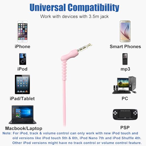 Joysico Wired Over Ear Earbuds Headphones with Mic and Volume Control Pink | Wrap Around Ear Hook Secure Fit, Earphone Case, Sport Running Exercise Gym Workout Sweatproof, For Cellphones Laptops Tablets