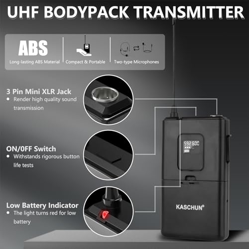 Wireless Microphone System, 4-Channel UHF Wireless Mic Set with 2 Handheld Mics, 2 Bodypack Mics, 328Ft Range, 4x60 Frequencies, Metal Cordless Microphone for Singing, Church, Karaoke
