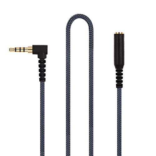 50cm(1.5ft) Right Angle 4 Pole 3.5mm 1/8 inch Male to 4 Pole 3.5mm 1/8 inch Female Stereo Audio Headphone Earphone Extension Cable Adapter Cord Tangle-Free Braided Wire - color: Grey-50cm