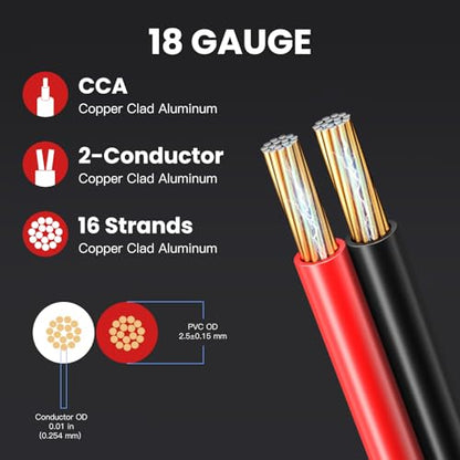 18 Gauge Speaker Wire 200ft 2-Conductor CCA Home Theater Surround | Speaker Cable with Minimal Audio Distortion & 1ft Printed Marks, Red Black Polarity, Soft PVC for Home Wall Wiring - size: 200FT, style: 18GAUGE