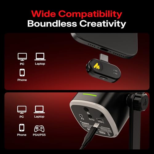 MAONO PD100W Wireless Microphone for iPhone, Android Phone,PC,Desktop Mic with USB-C/Lightning Receiver for Content Creator Recording,Podcasting,Gaming Streaming