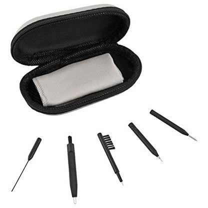 8 Piece Kit Hearing Aid Cleaning Tools and Earphone Earbuds Airpod Cleaner Kit – Includes Vent Cleaner, Steel Pick, Screw Driver, Brush and Wax Loop Microfiber Cloth and Hard Carrying Case