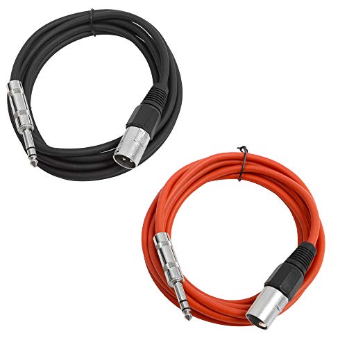 Seismic Audio - SATRXL-M10-2 Pack of 10 Foot 1/4 Inch TRS to XLR Male Patch Cables - Balanced - 10 Foot Patch Cord - Black and Red - color: Black and Red