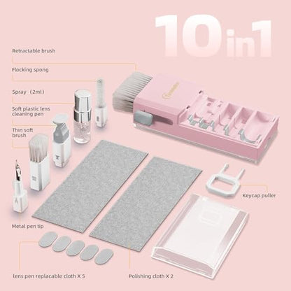 Keyboard Cleaning Kit, All-in-One Laptop & Computer Screen Cleaner, Pink | Multi-function Electronic Cleaner, Soft Bristle Brush, Computer Screen-safe Spray, Compact, for MacBook, iPad, iPhone, earbud - color: Light Pink