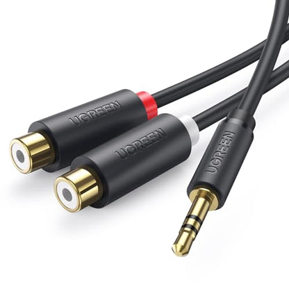 UGREEN 3.5mm Male to 2 RCA Female Stereo Audio Y Splitter Cable 0.8ft | Bi-Directional Adapter, Gold Plated Red and White Jack, Dual-Shielding, For Phone, TV, DVD Player, Speaker, Laptop to Amp