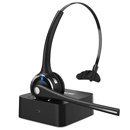 Trucker Bluetooth Headset, V5.0 Handsfree Wireless Phone Headset with Charging Station, Noice Cancelling, Bluetooth Headset with Microphone, Suitable for Call Center Office Phone