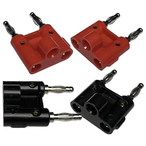 CESS Dual Way 4mm Banana Male Speaker Plug, Red Black, 4 Pack | Distinct positive and negative markings make connections easy to identify.