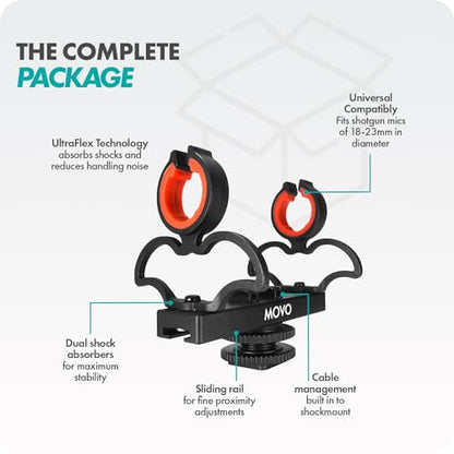 Movo SM6 Ultraflex Premium Shockmount for Shotgun Microphones – Compatible with Rode NTG Series, Sennheiser MKE600, Audio-Technica AT875R, and More - style: Shockmount