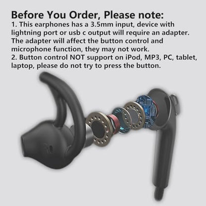 Wired Earbuds, Running Headphones with Microphone, Volume Control Earphones with Sporting Hook for Workout Sports Exercise Jogging Gym, Compatible Smartphones Mp3 Tablet Laptop 3.5mm