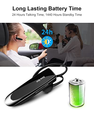 New Bee Bluetooth Earpiece V5.0 Wireless Handsfree Headset with Microphone 24 Hrs Driving Headset 60 Days Standby Time for iPhone Android Samsung Laptop Trucker Driver (Black) - color: Black