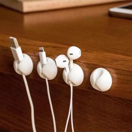 6PCS Cable Organizer Holder Plastic Cord Management Clips for Data Cables and Headphone Cords, Adhesive Backing - color: 6pcs-white