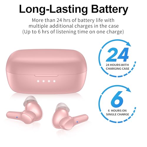 Wireless Earbuds,Bluetooth 5.3 Ear buds Immersive Sound Hi-Fi Stereo IPX8 Waterproof Headsets Premium Deep Bass Headphones with 4 Mics Call Noise Cancelling Earphones for iOS,Android,Workout - Pink - color: Pale Pink