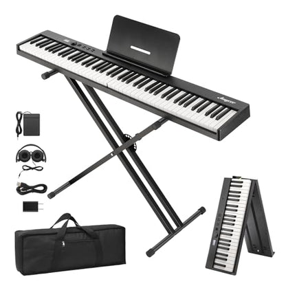 88-Key Portable Foldable Electronic Keyboard. the Portable Keyboard Comes with Headphones, Pedals, Stand and Fixing Frame. It Is Suitable for Beginners and Can Be Used Both on Trips and at Home - color: 88 Keys Set（Foldable）