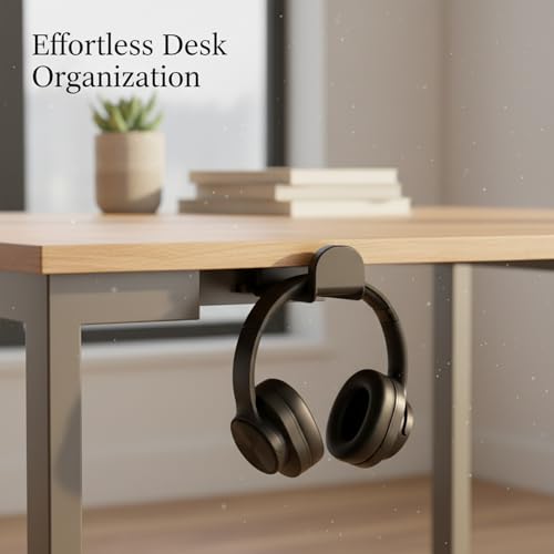 Under Desk Headphone Hanger Clamp, Rotating Mount for Sit-Stand Desks, No-Drill Installation, Paper-Based Composite (1 PC) - color: Black