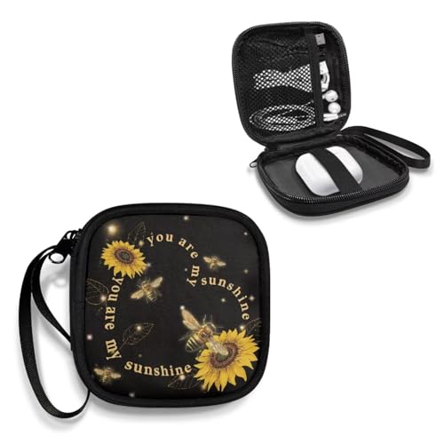 Sunflower Heart Verses Gym Headphones Carrying Case Shockproof Scratch Resistant Small Earphones Bag with Elastic Strap Mesh Pocket for Wireless Earbuds