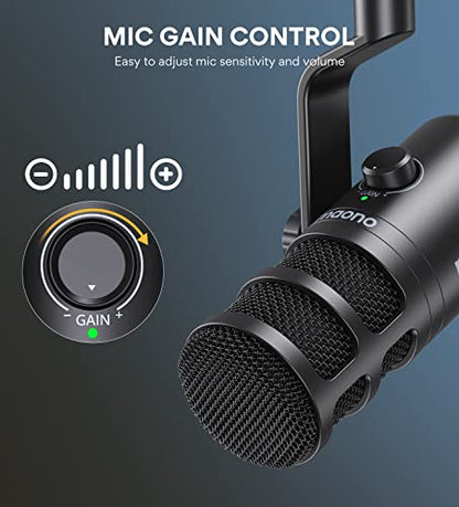 MAONO PD100U USB Dynamic Microphone, Podcast Recording Mic with Gain Knob | Plug & Play, Desktop Stand, Metal Structure, Cardioid Studio PC Computer Mic for Streaming, Vocal, Studio, Content Creation