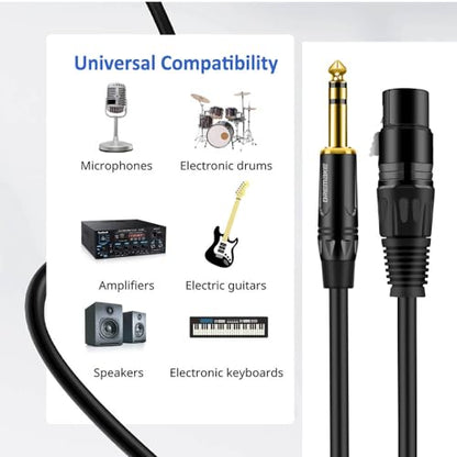 Balanced Cable 40 Foot TRS 6.35mm (1/4 Inch) Male to XLR Female Mic Cable for Amplifier, Speakers - Black - size: 40FT/12M