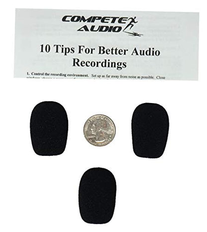 CA132 Larger Foam Microphone Windscreens (Microphone Covers) 3-Pack Desktop/Headset Fitness Instructor/Gamer Pack Black