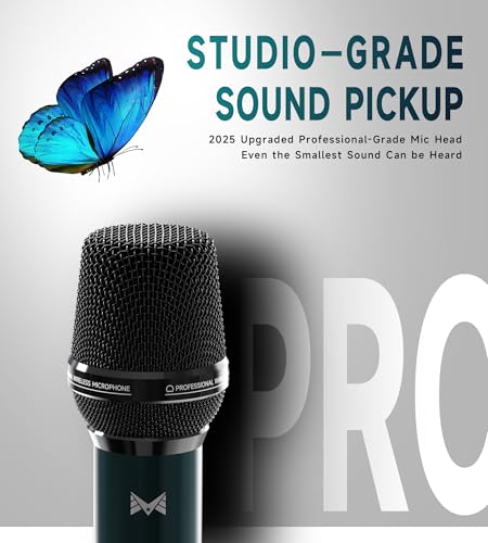 Wireless Microphone, Metal Dynamic Wireless Microphones with One-to-One Chip Connection and Rechargeable Receiver, 40H Duration, 200FT Range Receiving, Volume Control Karaoke Microphone for Singing