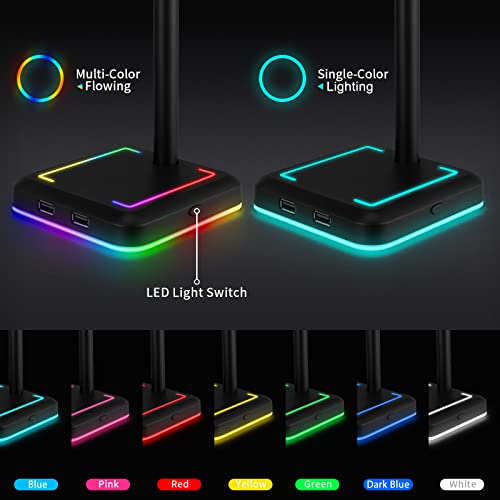 Headphone Stand with Wireless Charger Gaming Headset Holder 2 IN 1 Wireless Charging Pad & 2 USB Charger Ports for Desktop PC Game Accessories