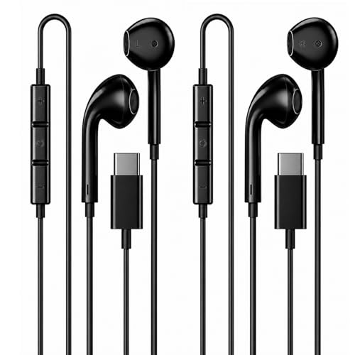 [Apple MFi Certified] USB C Headphones Wired for iPhone 17 16 15, 2 Pack | 5-Year Warranty; Built-In DAC Delivers Deep Bass; Mic and Remote for Calls and Gaming; Black USB-C Earphones for Travel. - color: C-black