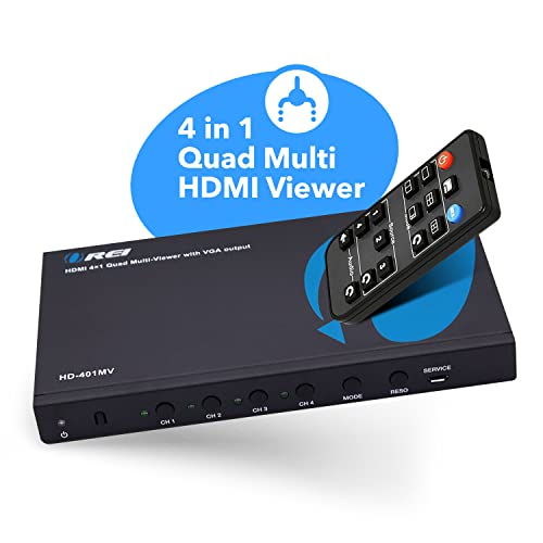 OREI 4x1 Out Quad Screen Multiviewer 1080p 3.5mm/Analog IR Remote HDMI 1.4 | HDMI Multiviewer, HDMI Switcher 4 in 1 Out – 5 Display Modes, VGA Output, LPCM 2.0 Audio, 4.95Gbps Bandwidth - style: 4x1 Multiviewer