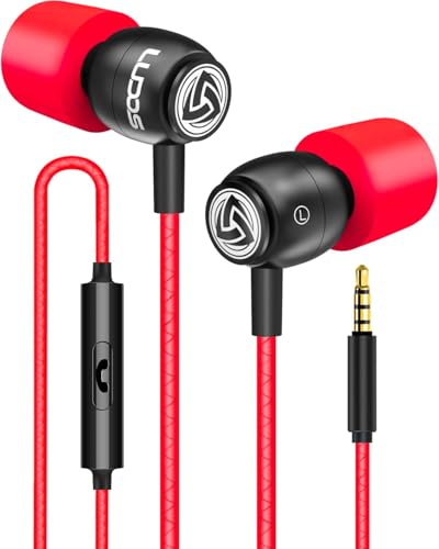 LUDOS Clamor Wired Earbuds in-Ear Headphones, 5 Years Warranty, Earphones with Microphone, Noise Isolating Ear Buds, Memory Foam for iPhone, Samsung, School Students, Kids, Women, Small Ears - Red - color: Red, style: 3.5 mm