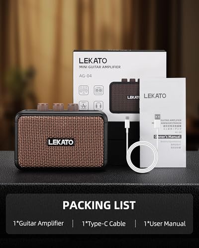 LEKATO Mini Guitar Amplifier, Dual Speakers 5W, Rechargeable Electric Guitar Amp Bluetooth with Clean Overdrive, 6H Working, Headphone Jack, Portable Small Amp for Practice AG-04 (Brown) - color: Brown
