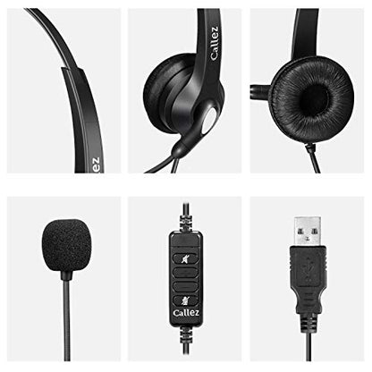 Callez USB Headset with Microphone Noise Cancelling & Audio Controls for PC | Stereo Computer Headphones for Laptop Business Skype Zoom UC Lync Softphone Call Center Office, Clearer Voice, Ultra Comfort