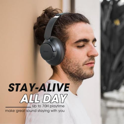 BERIBES Hybrid Active Noise Cancelling Headphones Wireless Over Ear 70Hours | Foldable Bluetooth 6.0,Transparent Modes,3.5MM Cable,Lightweight Built-in Mic,HiFi Stereo Deep Bass,Soft-Earpad,Fast Charging - color: Black
