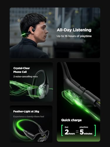 HAKII Light 2 Open Ear Headphones, IPX5 Running Headphone with 180° Ultra-Bright Beacon String, BT 6.0, 16H Playtime, Air Conduction Headphones Open Ear Earbuds for Fitness, Cycling, Outdoor - Green