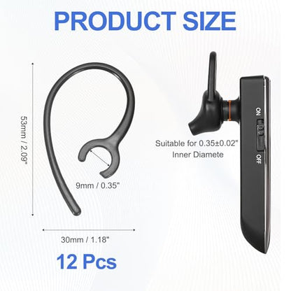 6 Pcs Replacement Ear Hooks 9mm/0.35", Black Soft PC | Universal Small Ear Loop Clips Anti-Slip Earbuds Replacement for Single-Ear Bluetooth Headset - color: Black, size: 9mm/0.35"