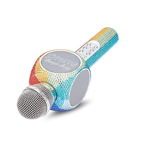 Sing-Along Bling Bluetooth Karaoke Microphone with LED for Karaoke Speaker | Rechargeable Bedazzled Microphone, Wireless Karaoke Microphone with LED Lights, SD Card Slot, Skip Tracks - Confetti Bling - color: Rainbow Bling