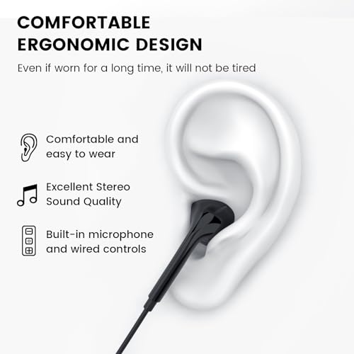 MOSWAG Wired Earbuds, 3.5mm Jack in-Ear Headphones with Microphone Volume Control Clear Calls Suitable for iPhone, iPad, Samsung, Computer, Laptop, School Students, Black - color: Black, size: 1 pack