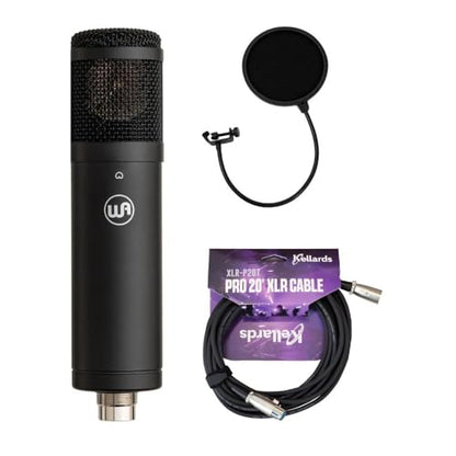 Warm Audio WA-47jr SE Large-Diaphragm Condenser Microphone (Black) Bundle XLR-P20T Pro 20 ft XLR Microphone Cable, Pop Filter
