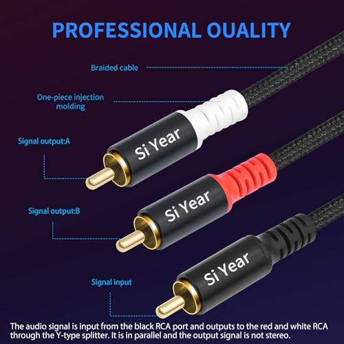 RCA Y Splitter Cable, 1 Male to 2 Male RCA Adapter Audio Cables,Subwoofer Cable for Amplifiers/TV/subs/amps/Hi-Fis/Home Theater/receivers 6.6FT/2M - color: RCAM-2RCAM-2M