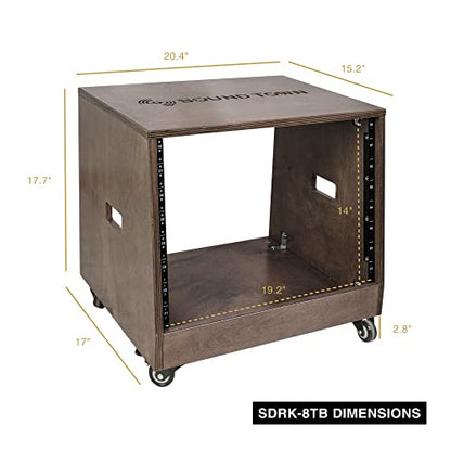 Sound Town DIY Solid Baltic Birch Plywood Slanted 8U Studio Rack, Weathered Brown, Rubber Feet, Casters (SDRK-8TB) - size: 8U,Weathered Brown