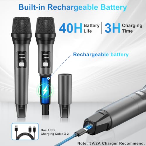Aveek Wireless Microphone System 4 Pack, 262FT Long Range Low Latency Mics | 40H Rechargeable Battery, Stable Signal, Studio Sound, Handheld Karaoke Mics for Singing, Church, Speech, Wedding, Home Party