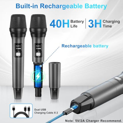 Aveek Wireless Microphone System 4 Pack, 262FT Long Range Low Latency Mics | 40H Rechargeable Battery, Stable Signal, Studio Sound, Handheld Karaoke Mics for Singing, Church, Speech, Wedding, Home Party
