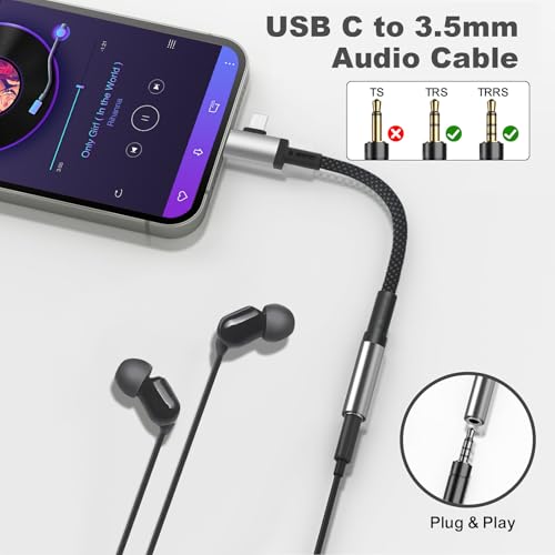 Lightning and USB C to 3.5mm Headphone Jack Adapter, USB C and Lightning to AUX Adapter (for Headphone Jack) for iPhone 16 15 14 13 Pro Max, Galaxy S24 S23 Pixel, iPad