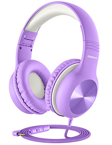 Nabevi Headphones for Kids for School, Kids Headphones with Microphone, Sharing Function, 85dB/94dB Safe Volume Limit, HD Sound, Over Ear Kid Headphone for School, On-line Study, Travel, Violet - color: Violet