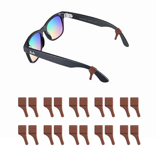 Glasses Ear Grips for Rayban Meta & Thick Temples - Anti-Slip Silicone Eye Glasses Ear Grippers, Eyeglass Grip Sleeve Retainer, Sunglass Holders Cushions Hooks, Accessories - 10 Pairs Brown - color: 10 Pairs Brown