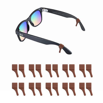 Glasses Ear Grips for Rayban Meta & Thick Temples - Anti-Slip Silicone Eye Glasses Ear Grippers, Eyeglass Grip Sleeve Retainer, Sunglass Holders Cushions Hooks, Accessories - 10 Pairs Brown - color: 10 Pairs Brown