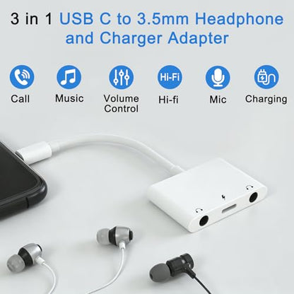 Kemsky USB C Double Headphone Splitter with PD 60W Fast Charging