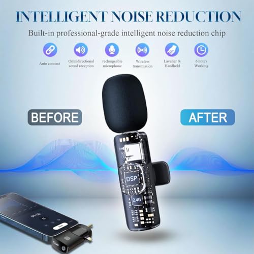 3 in 1 Wireless Lavalier Microphone for iPhone, iPad, Android, Camera,12-Hour Battery, mini Noise Reduction Recording Mic 2.4G Ultra-Low Delay, Microphone for Vlog/ TikTok/YouTube Live Stream( 1 Mic) - size: 1 MIC