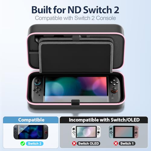 OIVO Carrying Case Compatible with 2025 Nintendo Switch, Portable Switch 2 Travel Carry Case Fit for Joy-Con 2 & Adapter, Hard Shell Protective Pouch Bag with 24 Game Slots, Pink - color: Pink