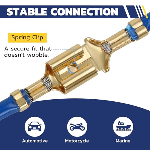 haisstronica 360 PCS Brass Open Barrel Spade Connector, 3 Widths | Dual-Crimp Wings for Wire and Insulation Grip, 2.8/4.8/6.3mm, Auto, Trailer and Marine Wiring, Speaker Wire Connectors - size: 360