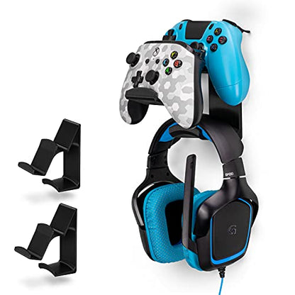 BRAINWAVZ The UberAtlas Dual Game Controller & Headphone Stand Wall Mount Holder for Xbox ONE, Series X, PS5, PS4, PS3, Switch, STEELSERIES Gamepad & More, Stay Organized No Screws (Two Pack) - color: Black - 2 Pack